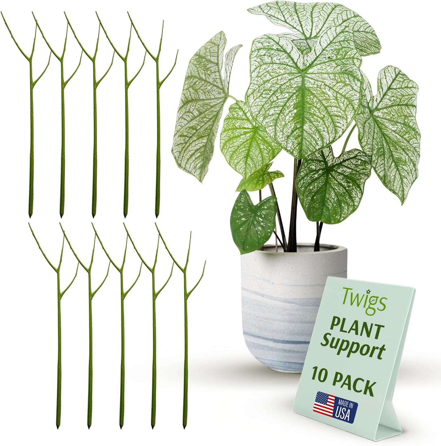 Plant Support Stakes, Stem Holder Structures for Indoor & Outdoor Use, Garden Accessories for Climbing & Potted Plants, Trellis Alternative - Peony (Light Green), 10 Pack, 22" L, Original