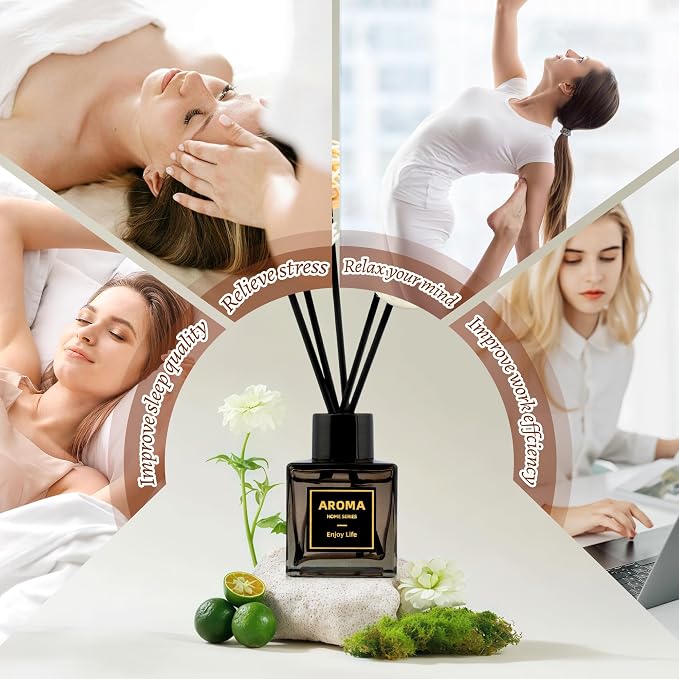 Black Glass Bottle Scent Diffuser, 1.7 oz Reed Diffuser with Sticks, Home Fragrance for Bookshelf, Bedroom Vanity, Office Desk & Bathroom Decor, Air Freshener for Aesthetic Room Decor (Osmanthus)