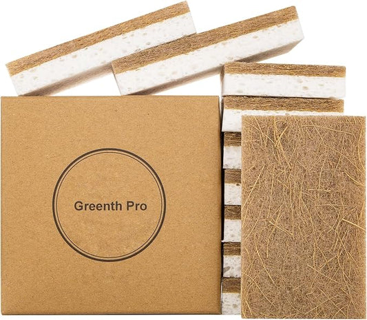 GREENTH PRO 10 Pack Nature Dish Sponge - Natural Kitchen Sponge - Coconut Fiber and Wood Cellulose Scrubber
