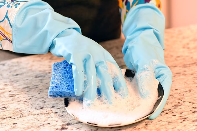 Household Gloves Latex-Free, 15" Long Cuff, Soft Lining, Adjustable Strap, Multi-Layer Protection, Flexible, Comfortable, Chemical-Resistant, Reusable for Cleaning, Dishwashing, 4 Pair Medium