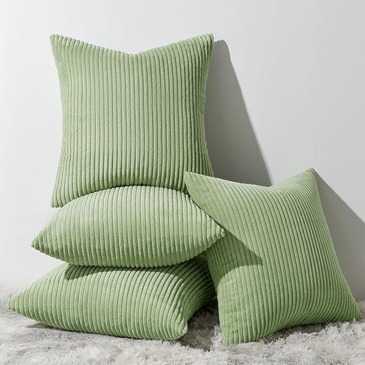 Topfinel Decorative Sage Green Throw Pillow Covers Cushion Cases, Set of 4 Soft Velvet Modern Double-Sided Designs Match for Home Decor, Pillow Inserts Not Included (18x18 inch)