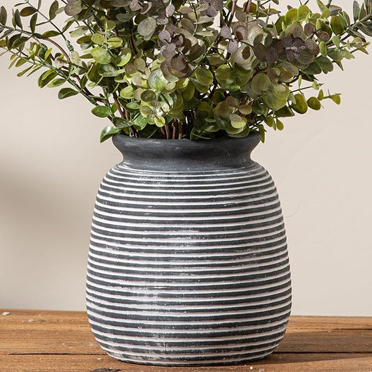 Ceramic Rustic Vase,7.48" Flowers Pottery Vases Home Decor Round Wide-Mouth Farmhouse Decorative Vase for Flowers Pampas for Table Living Room Entryway Mantel Shelf Kitchen Bathroom Bedroom