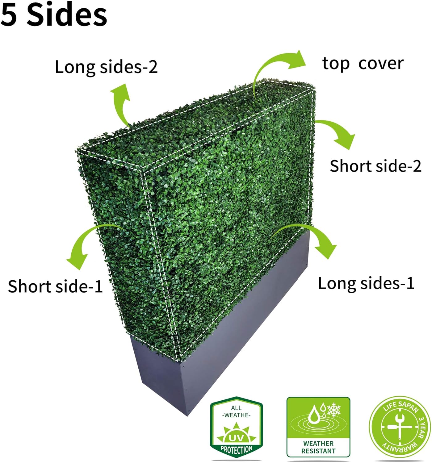 AGPL Artificial Hedge Wall (38" Width* 12" Deep* 79" Height) with Dark Gray Stainless Steel Planter Box (79.00)