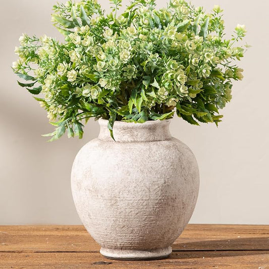 Ceramic Rustic Vase, Small Flower Farmhouse Vase Decorative Vase Short Pottery Vases for Home Decor Table Living Room Entryway Mantel Bookshelf Bedroom Bathroom Kitchen - 6" D