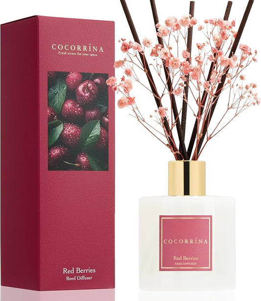 COCORRÍNA Reed Diffuser - Red Berries 6.7 fl oz Reed Diffuser with Sticks, Home Bedrrom Bathroom Shelf Decor