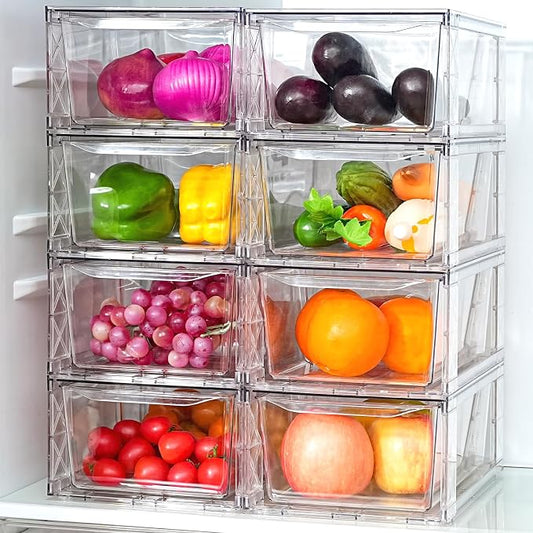 Clemate 8Pack Stackable Kitchen Storage Organizer,Pantry Organizers and Storage,Foods Organizer Bins with Handles, Easily Assemble for Bathroom, Kitchen, Refrigerator, Pantry, Cabinet, Closet