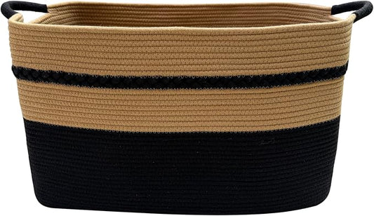 Extra large laundry basket woven from natural cotton rope with handles storage blankets for living rome big decorative quilted baskets for clothes toys pillows hamper 24"x16"x14" black