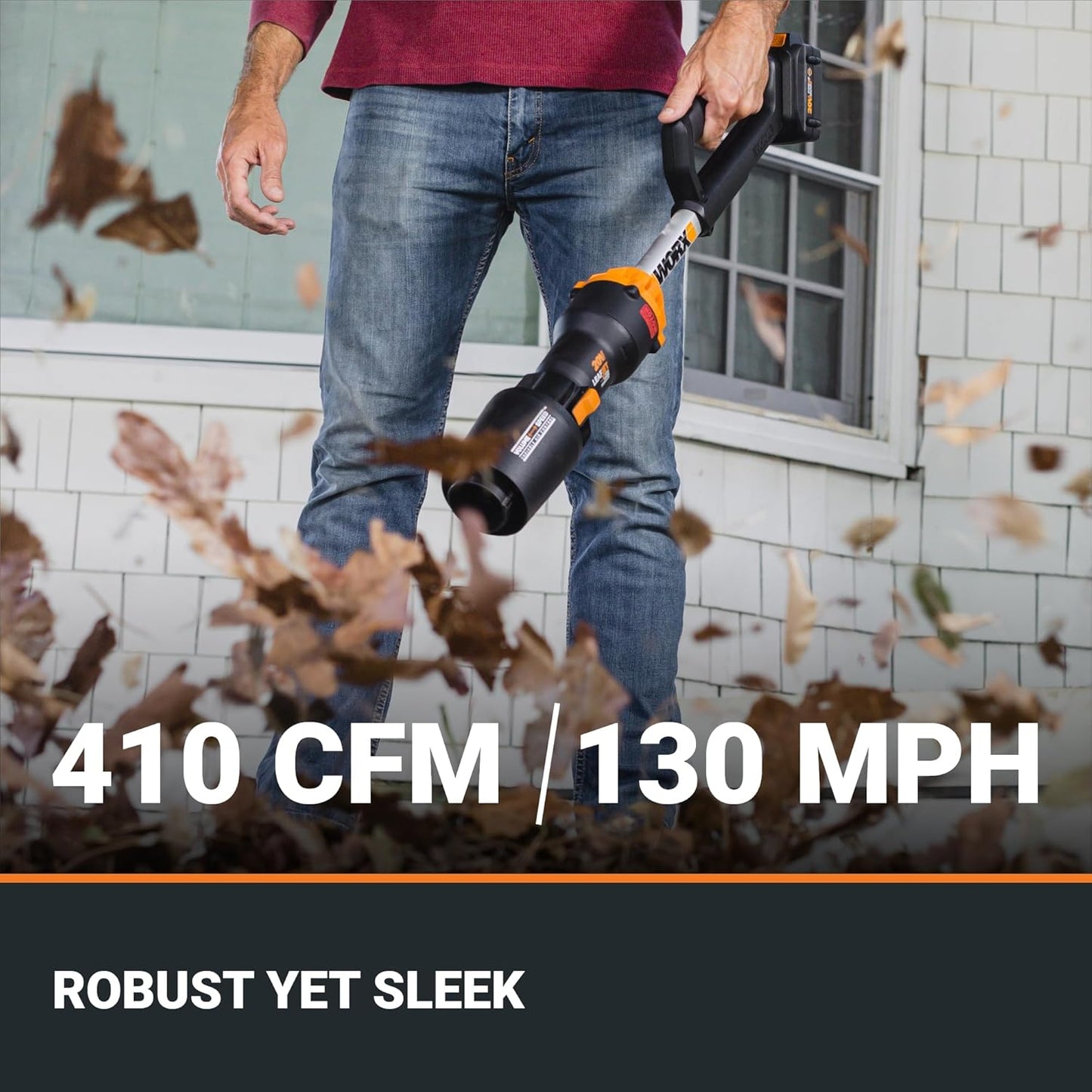 WORX Nitro WG543.9 20V Cordless Leaf Blower, Electric Blower with 410CFM & 130MPH, Blowers for Lawn Care with 2.3 Lbs, Battery & Charger Not Included