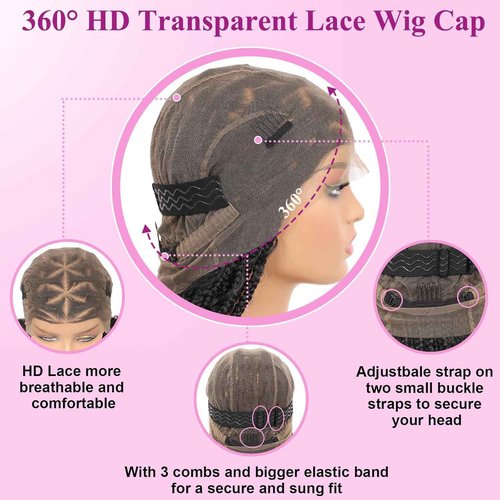 KERNORV 360° HD Full Lace Triangle Knotless Braided Wigs for Women Boho Braided Wigs with Curly Ends Full Lace Box Braid Wig with Baby Hair Premium Synthetic Braided Lace Front Wig 36" Black
