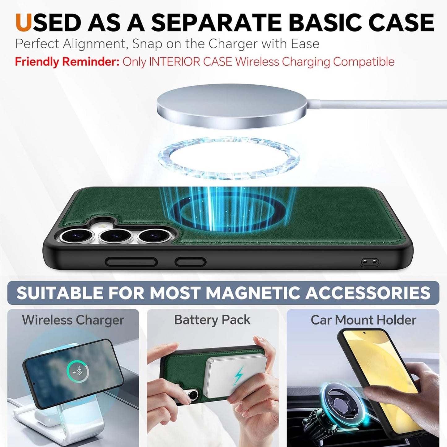 TUCCH Wallet Case for Galaxy S25, [Removable] 2 in 1 [Wireless Charging] Wrist Strap RFID Blocking [4 Card Holders] PU Leather Cover, Magnetic Detachable Stand Folio Case for Galaxy S25, Evergreen