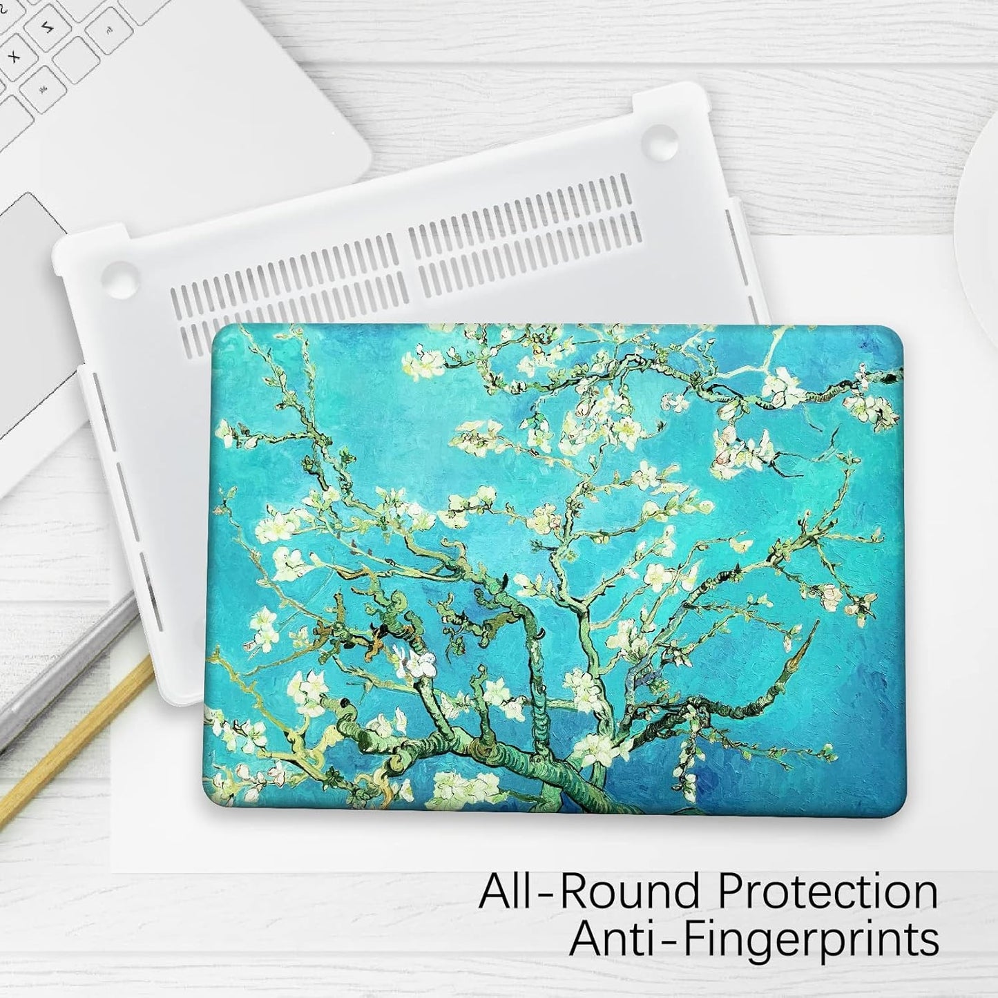 Berkin Arts Compatible with MacBook Air 13 inch Cover, 2022-2018 Release A2179/A2337 M1 with Touch ID with Keyboard Cover & Screen Protector Cloisonnism (Almond Blossom by Van Gogh)