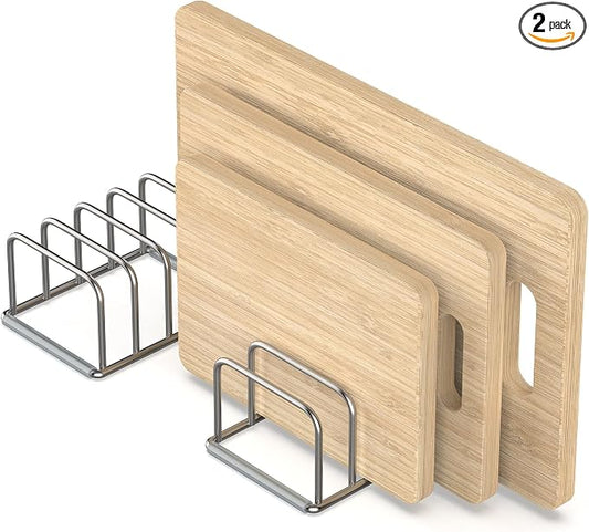 KORRTFID Cutting Board Holder, 2PSC Cutting Board Organizer Rack, 304 Stainless Steel Cookie Sheet Baking Pan and Tray Organizer for Kitchen Cabinet and Pantry Storage (1.0 Inch Width Slots)