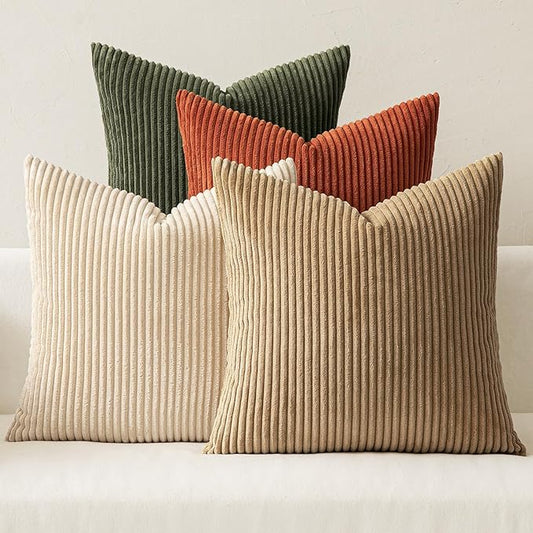 MIULEE Boho Farmhouse Throw Pillow Covers 20x20 Inch Set of 4 Western Modern Decorative Cushion Covers Soft Corduroy Home Decor for Couch Bed Sofa Living Room Rust-Olive Green Gradient Series