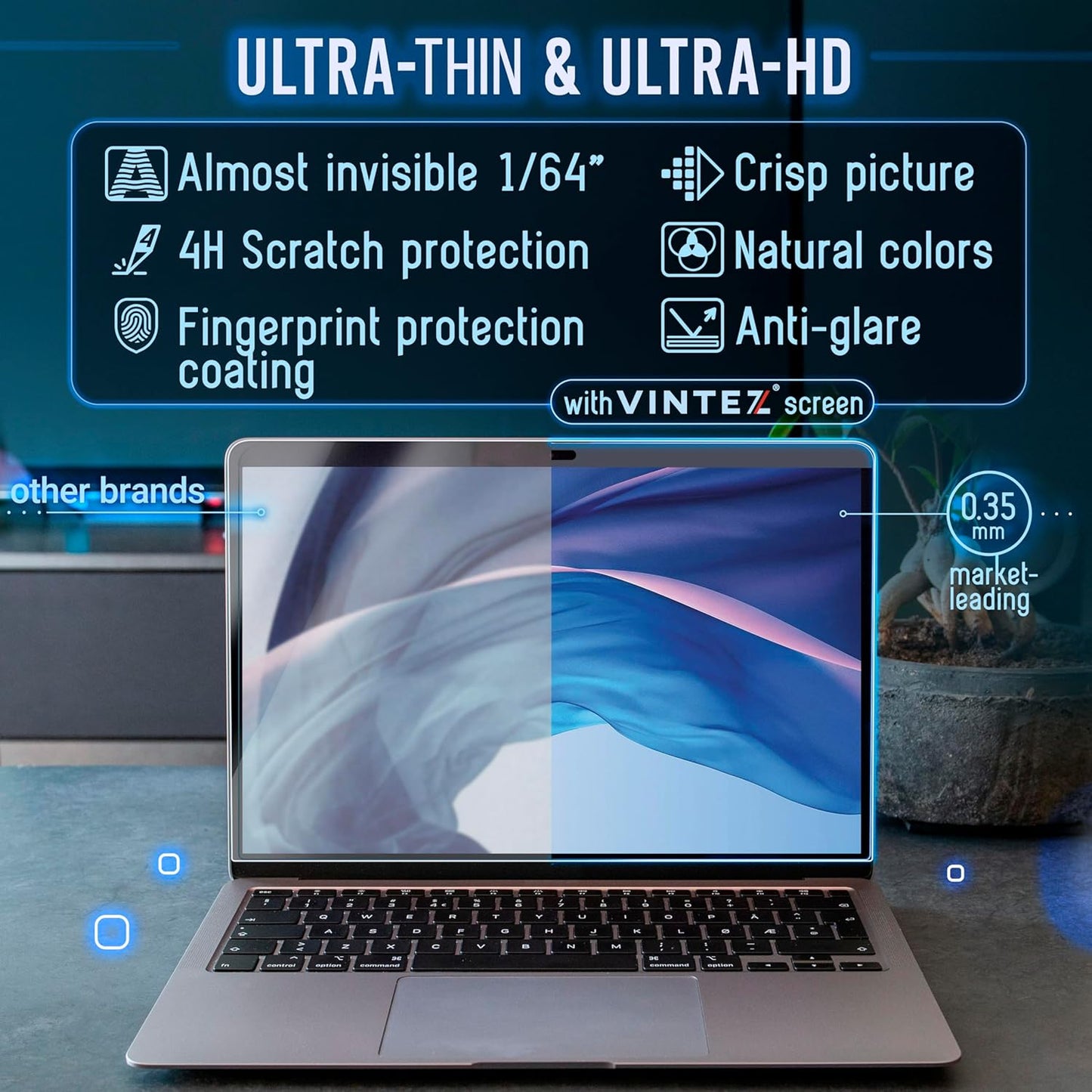 VINTEZ Magnetic Blue Light Screen Protector Compatible With MacBook Air 13" 2018, 2019, 2020, 2021, M1 Anti Blue Light Blocking Filter for Laptop