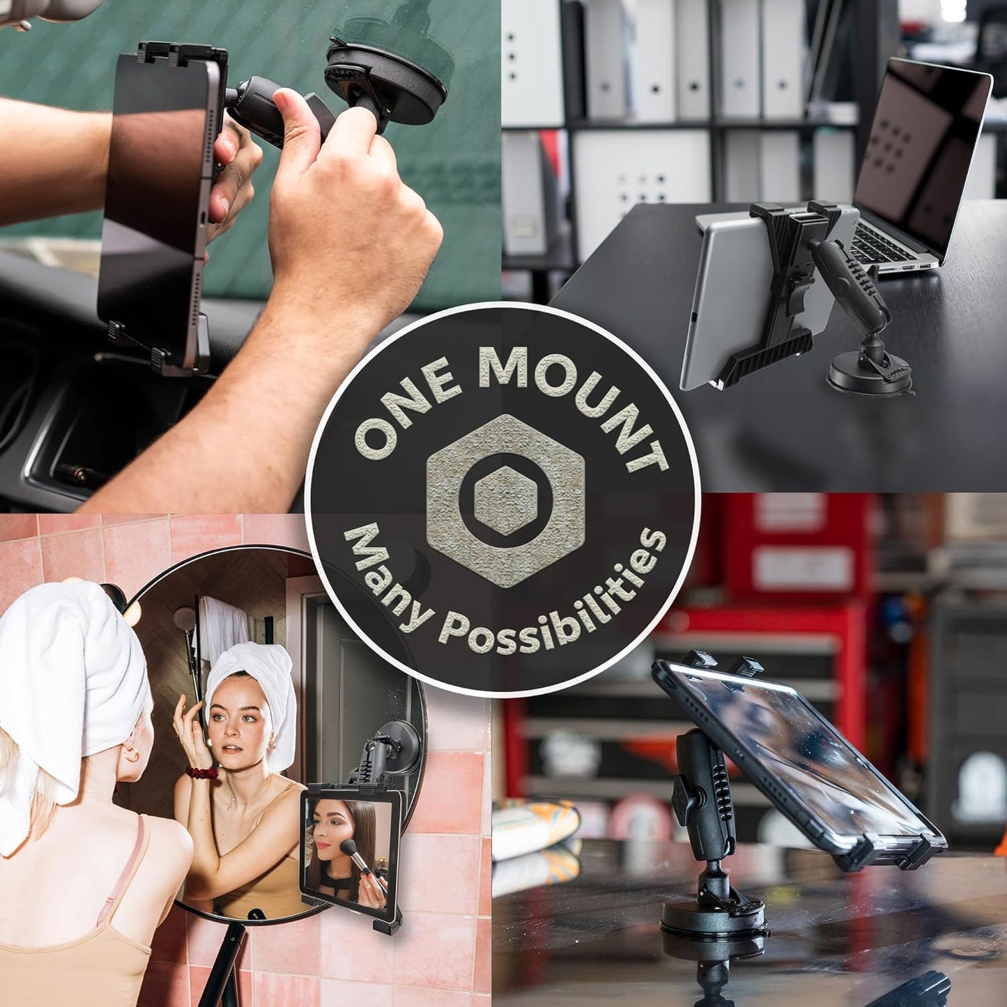 iBolt Tabdock BizMount -Holder/Mount with Suction Cup Base- for Your Windshield, Dashboard, or Desk - Compatible with All 7"-10" Tablets: iPad, Samsung Galaxy Tab, Google Nexus