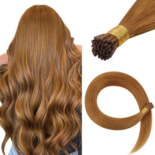 HOTBANANA I Tip Hair Extensions, 22 Inch 50g 50s Auburn Ginger Pre Bonded Cold Fusion Straight ITip Hair Extensions