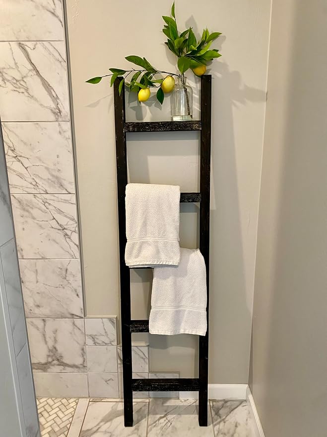 BarnwoodUSA Rustic Farmhouse Decorative Ladder - Our 6 ft Ladder can be Mounted Horizontally or Vertically and is Crafted from Upcycled Wood | No Assembly Required | Black