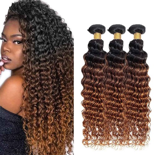 Condescension Brazilian Omber T1B/4/30 Human Hair Bundles 22 24 26 Inch Deep Wave 3 Bundles Human Hair 100% Unprocessed Remy Virgin Weave Hair for Women