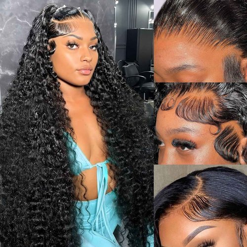Deep Wave Lace Front Wigs Human Hair Deep Curly Human Hair Wig 13x4 Hd Transparent Frontal Wigs 200% Density Glueless Wigs Curly Wave Wig for Women Pre Plucked with Baby Hair Natural Color(18 Inch)