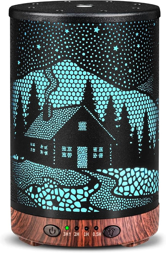 Essential Oil Diffuser, 120 ml Aromatherapy Diffuser with 7 Color Lights, Auto Shut-Off and 4 Timer Settings, Ultrasonic Cool Mist Diffuser for Home Room Office (Winter Cabin)