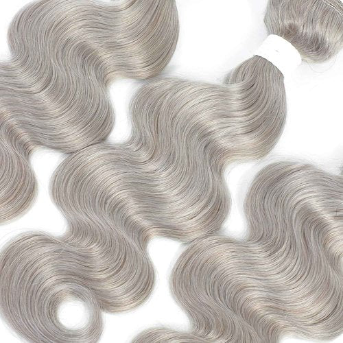 Giginger Bundles Human Sliver GREY 26 28 30 inch Body Wave Human Hair Bundles Unprocessed Quick Weave Soft Sewn In Hair Extensions for Black Women