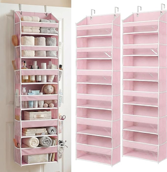 HOMELUX THEORY UPGRADED 6 Tiers Over The Door Organizer Hanging - 100D EXTRA THICK & 50lbs HUGE CAPACITY, 12 Side Mesh Pockets Over The Door Shoe Organizer, Hanging Closet Organizer (Baby Pink, 2pc)