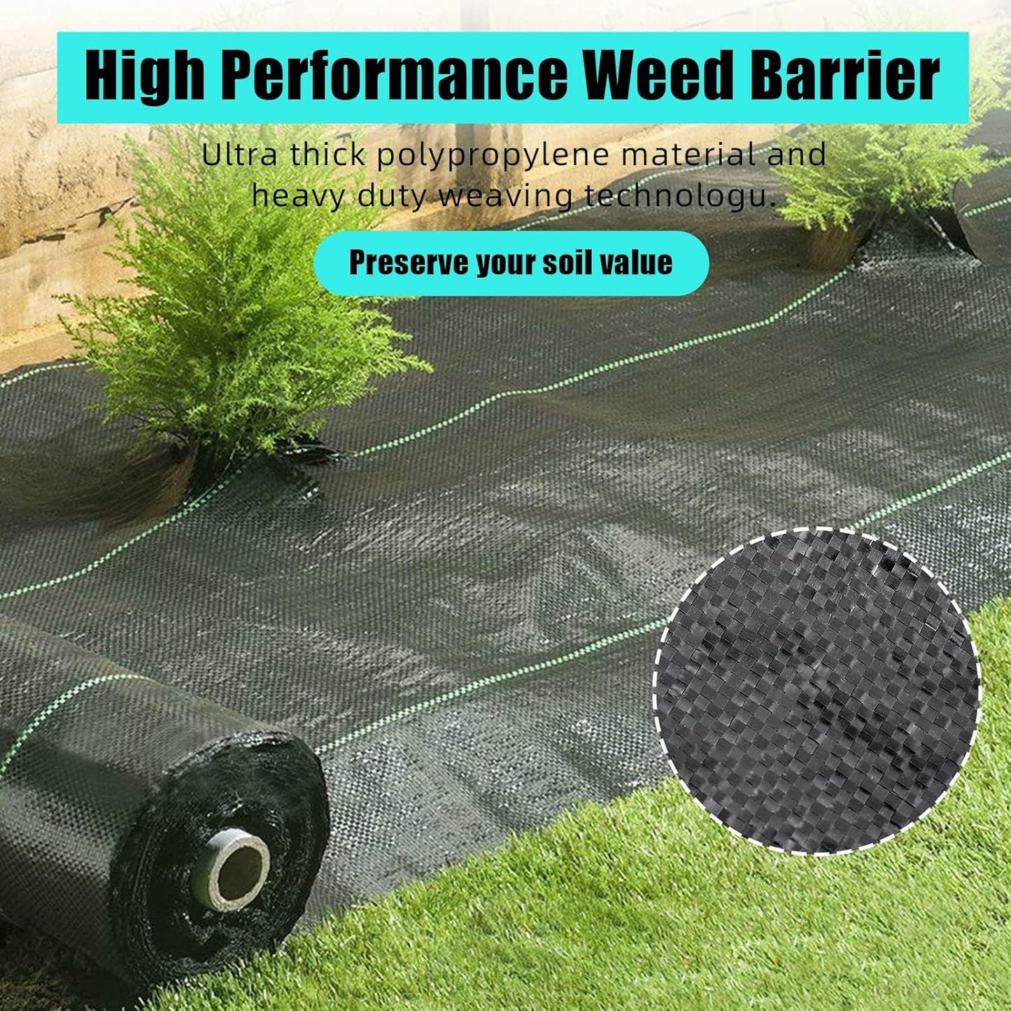 6.5 Ft x 330 Ft Heavy Duty Weed Barrier Landscape Fabric, 3.2Oz Professional Grade Weed Barrier Fabric for Gardening, Erosion Control & Construction, Durable Polypropylene Ground Cover