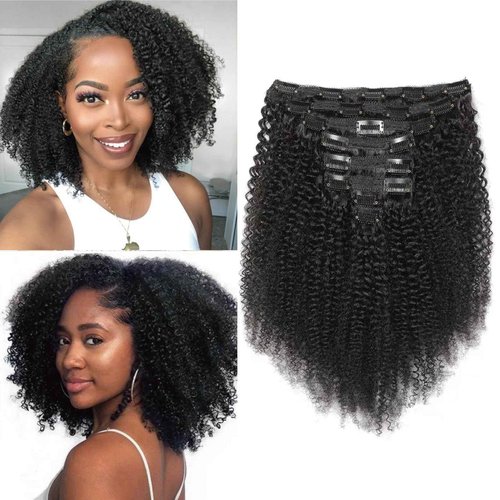 Yacurcur Afro Kinky Curly Clip in Hair Extensions Human Hair 4C Hair Clip in Extensions 8pcs 120g/set 10A Brazilian Virgin Natural Hair Clip Ins for Black Women Natural Black Color 24 Inch