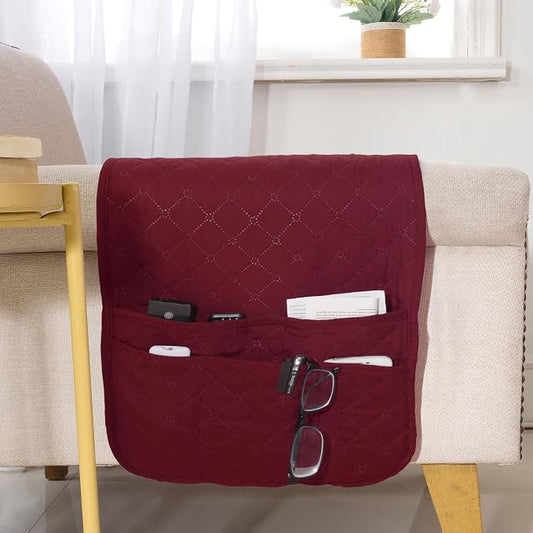 Armchair Caddy for Couch Remote Control Holder Non-slip Waterproof Sofa Armset Organizer with 4 Pockets Couch Chair Armrest Storage for TV Remote Control Phone Book 35"x13" Wine 1 Pack