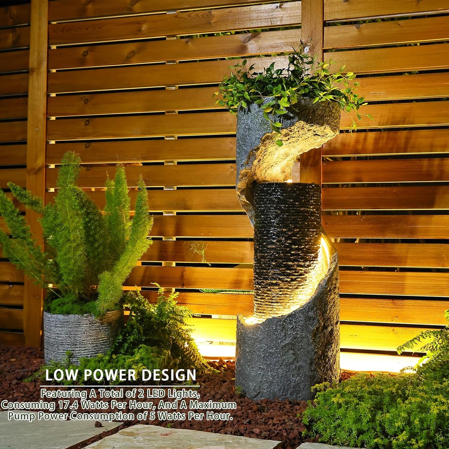 Water Fountain Outdoor 35.4" H Modern Outdoor Fountains and Waterfalls Flooring Standing Indoor Fountain with LED Lights and Pump for Garden, Patio, Deck, Backyard, Porch and Home Art Decor