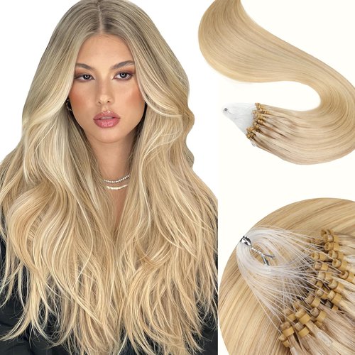 Eliysako Microlink Hair Extensions Human Hair Light Blonde mix Bleach Blonde 20inch 50g/pack Micro Loop Microbead Hair Extensions Real Smooth Human Hair Cold Fusion For Women
