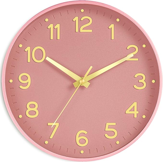 Roymnie Silent Wall Clocks Battery Operated 8 Inch-Modern Non Ticking Analog Clock Decorative for Kitchen Office Bathroom Bedroom(Pink Gold)