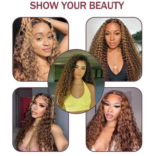 YINGRUN Highlight Ombre 13x6 Hd Lace Front Wigs Human Hair 22 Inch Deep Wave Lace Front Wigs Human Hair 180 Density 4/27 Glueless Wigs Human Hair Pre Plucked Blonde Wig Human Hair with Baby Hair