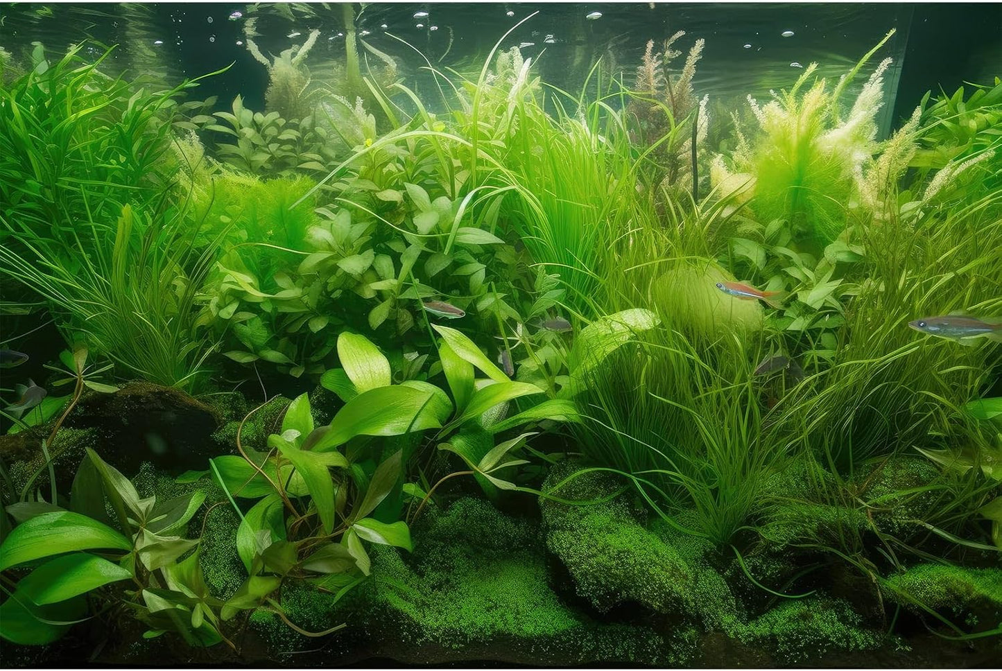 Aquarium Background Diverse Collection of Aquatic Plants Seagrasses Terrarium Background Redwood Root Moss Tropical Style Underwater Lush Green Plants Fish Tank Background Wallpaper Poster 36x18in