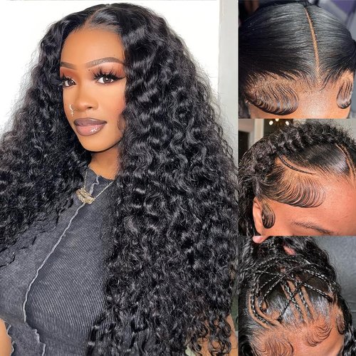 InsQueen Water Wave Lace Front Wigs Human Hair Pre Plucked Bleached Knots Wet and Wavy 13x6 HD Lace Frontal Wigs for Black Women 200% Density Brazilian Remy Human Hair (Water Wave Wig, 24 Inch)