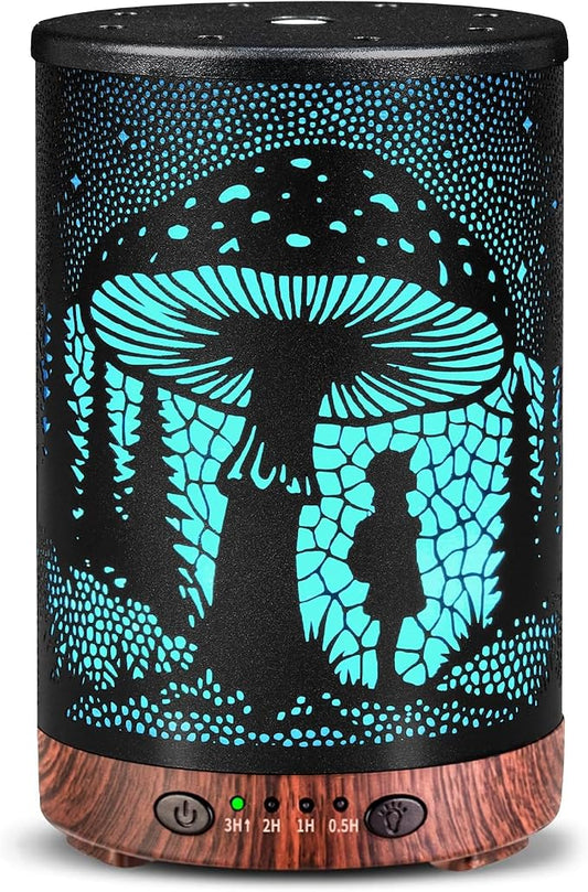 Essential Oil Diffuser 120ML Metal Aromatherapy Diffuser with Timer, Cool Mist Humidifier with Auto Shut-Off & 7 Color Lights for Home Office Spa (Mushroom Girl)