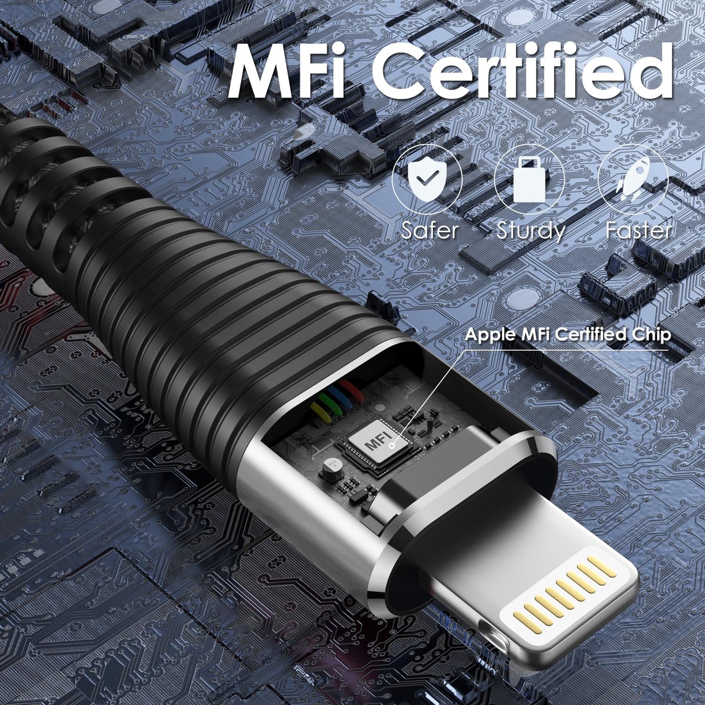 Extra Long iPhone Charger Cord 15FT [Apple MFi Certified] USB A to Lightning Cable Braided Fast Charging Cord Compatible with iPhone 14 Pro Max/Plus/13/12/11/X/XR/XS/SE/8/7/6/5/iPad - Black