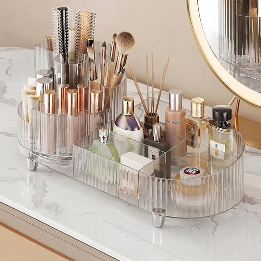 Booklov Rotating Makeup Organizer for Vanity, Large Capacity Cosmetic Display Case, Clear Acrylic Countertop Beauty Storage Holder for Skincare, Brush Eyeshadow Lipstick, Counter Desk, Crystal Clear