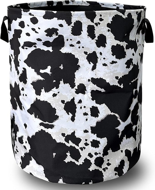Retro Black White Cows Print Laundry Basket Foldable With Handles CowTote Bag Oxford Cloth Animal Laundry Hamper Clothe Storage Bucket Toy Organizer 18.9"x16.5"For Bathroom/Laundry/Bedroom