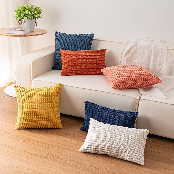 Aegero Pack of 2 Corduroy Decorative Throw Pillow Covers 12x20 Inch Soft Striped Pillow Covers Modern Farmhouse Home Decor for Sofa Living Room Couch Bed（Light Brown）