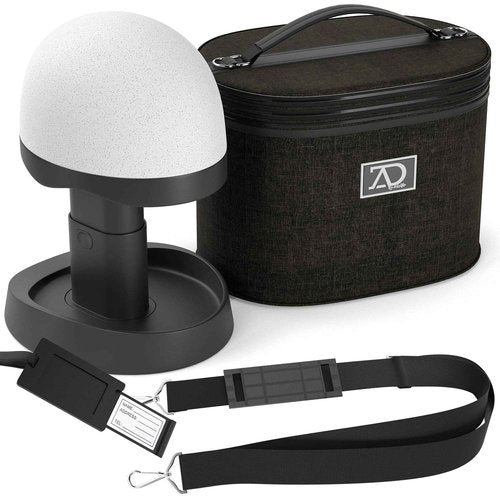 Wig Travel Case - 8"-12" High Wig Box with Collapsible Wig Stand - Dome Foam Wig Head Stand in Zipper Carrying Case w/Handle for Safe Traveling Storage of Wigs, Lace Front Cap, Toupee (Denim Black)