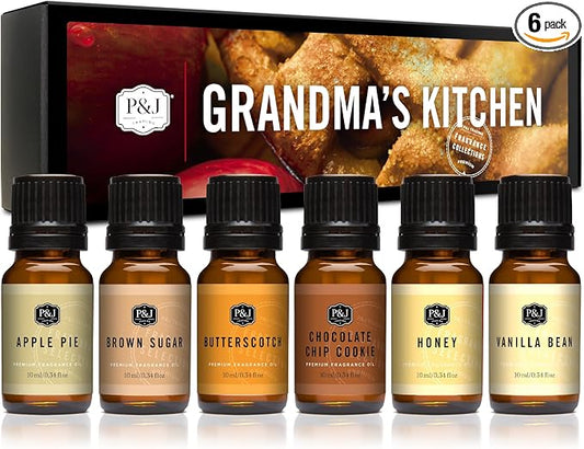 P&J Trading Fragrance Oils Set of 6, Grandma's Kitchen | Fragrance Oils for Diffusers for Home, Scents for Candle Making, Soap Making, Car Diffuser, Essential Home Gift Set