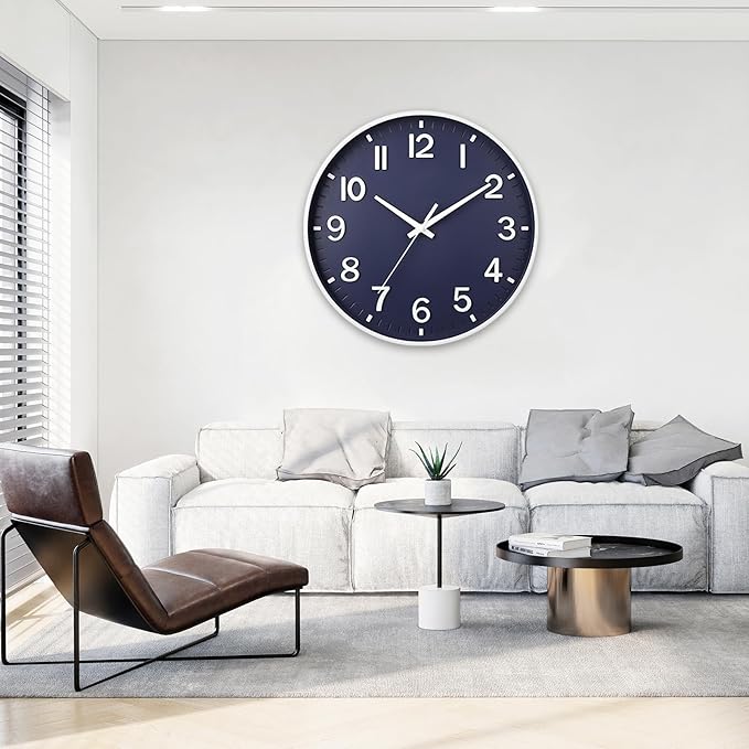 HZDHCLH Wall Clocks Battery Operated,Wall Clock Navy Blue,14 inch Wall Clock Silent Non Ticking Modern 3D Numbers for Kitchen Bedroom Living Room Office Classroom Decor