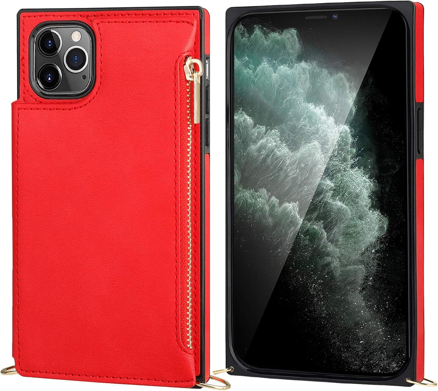 Bocasal Crossbody Wallet Case for iPhone 11 Pro Max with Card Holder,Zipper Card Slot Protector Shockproof Purse Cover with Removable Cross Body Strap 6.5 Inch(Red)