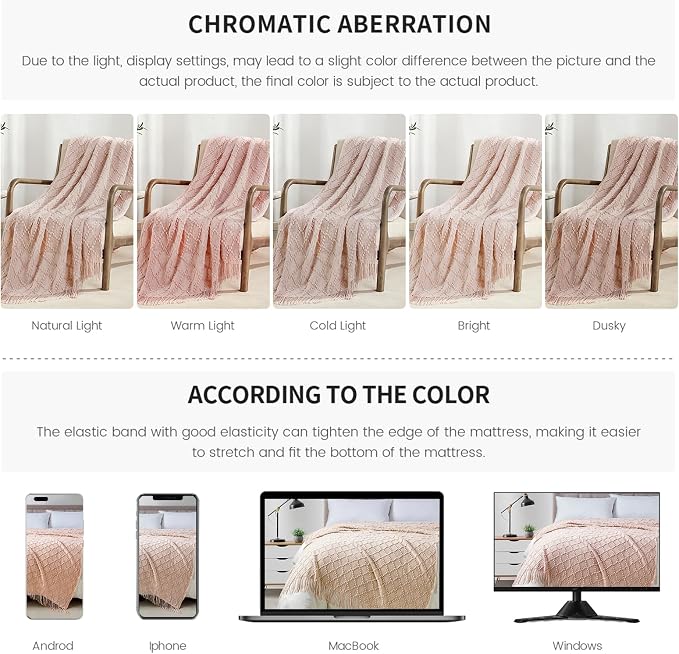 BOURINA Pink Throw Blanket 50 x70 Inches Jacquard Argyle Throw Textured Solid Soft Throws and Blankets for Sofa or Bed Knitted Decorative Blanket