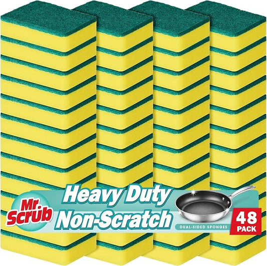 Mr. Scrub Sponges Kitchen Scrub Dish Sponge Scouring Pad, 48 Pack Cleaning Brush Scrubber Supplies for Soap, Dishwashing Dinnerware Sets Pan Pot Towels Cloth Rags Holder Glass Dishwasher Sink Bathroom