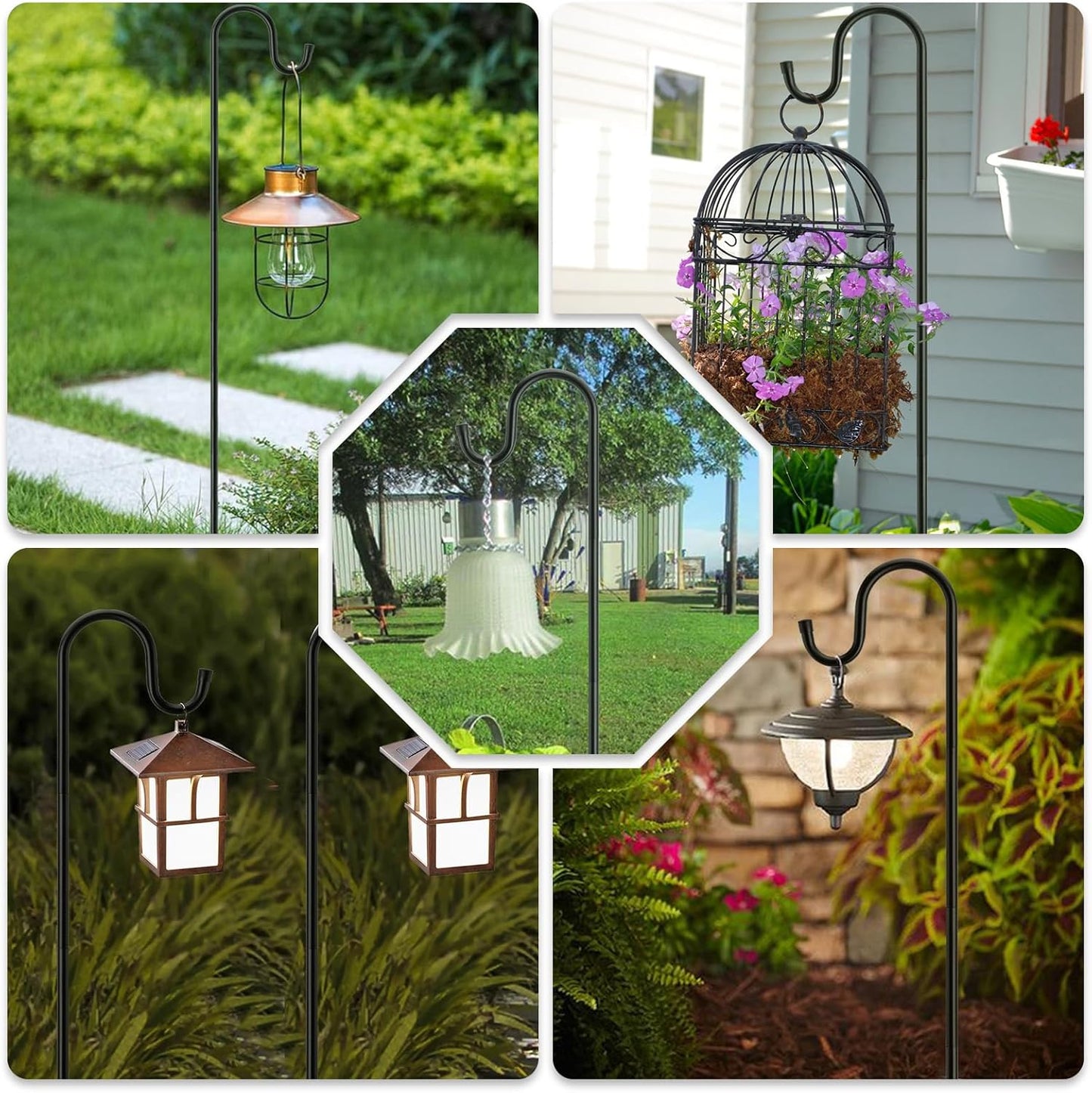 96" Shepherds Hooks for Outdoor with 7 Prongs Base, Heavy Duty Bird Feeder Pole for Hanging Lantern, Hummingbird Feeder, Shepherds Hook for Bird Feeders Outside,1 Pack