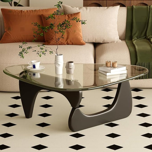 Coffee Table for Living Room Mid Century Modern Center Table with Glass Top, 32 Inch, Black/Transparent