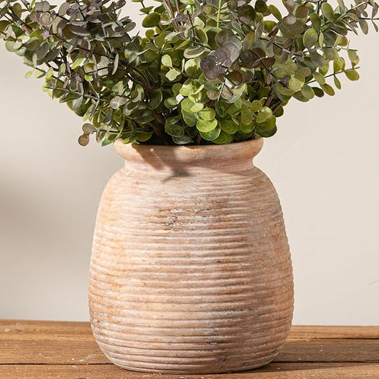 Ceramic Flowers Rustic Vase, Neutral Pottery Farmhouse Vases Home Decor, 7.48" Terracotta Pampas Decorative Vase for Table Entryway Mantel Bookshelf Bedroon Bathroom Living Room