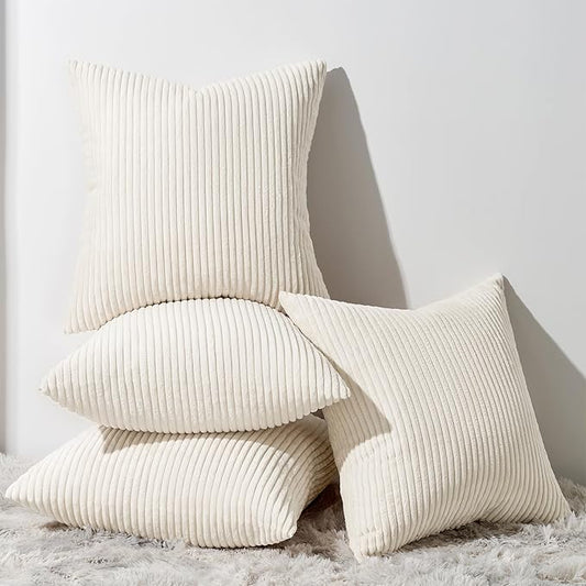 Topfinel Decorative Beige Throw Pillow Covers Cushion Cases, Set of 4 Soft Velvet Modern Double-Sided Designs, Natural Home Decor, Pillow Inserts Not Included (24x24 inch)